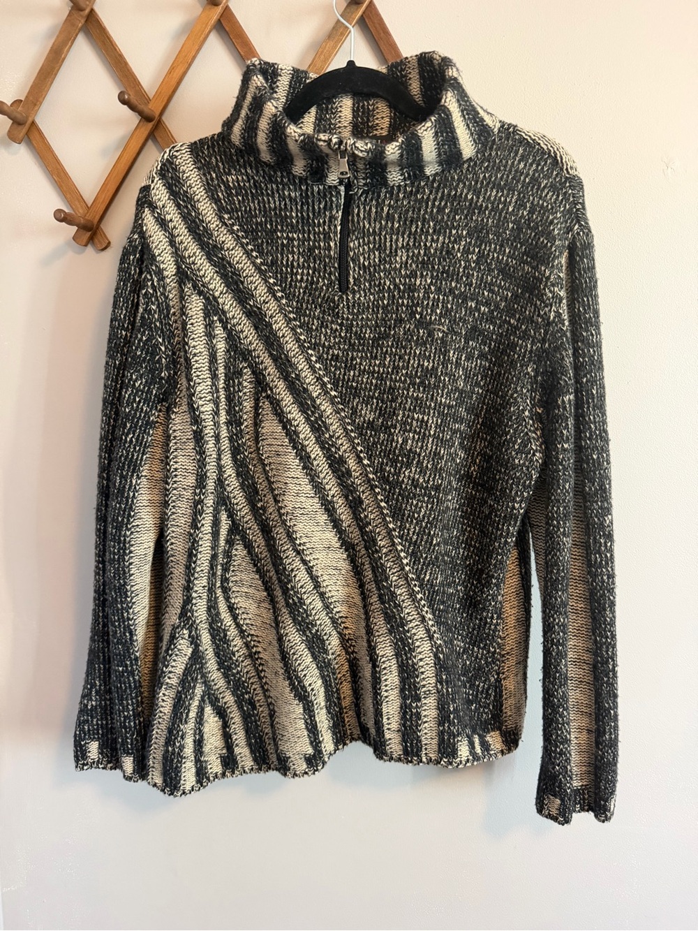 Ortensia Italian Merino Wool Abstract Knit Quarter Zip Sweater Size XL